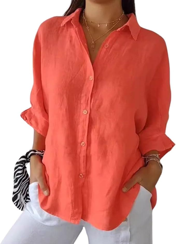 Women's Linen Puff Sleeve Button Shirt
