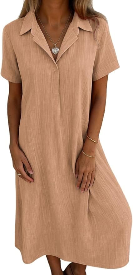 Casual Collared Button-Up Shirt Dress