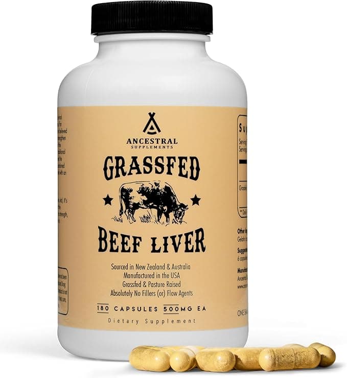Ancestral Supplements Grass Fed Beef Liver 180 Capsules, Supports Ener