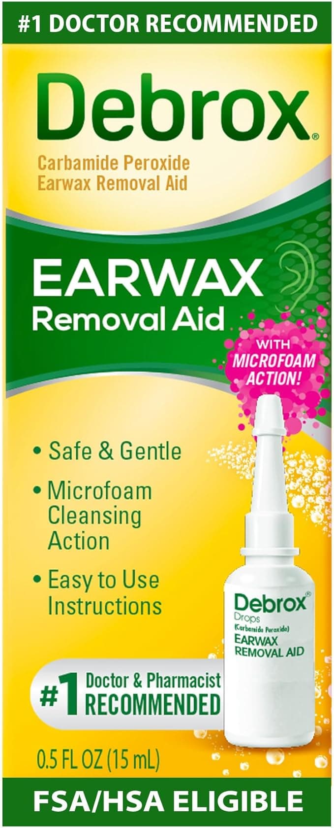 Debrox Ear Wax Removal Drops — Gentle Microfoam with Carbamide Peroxide