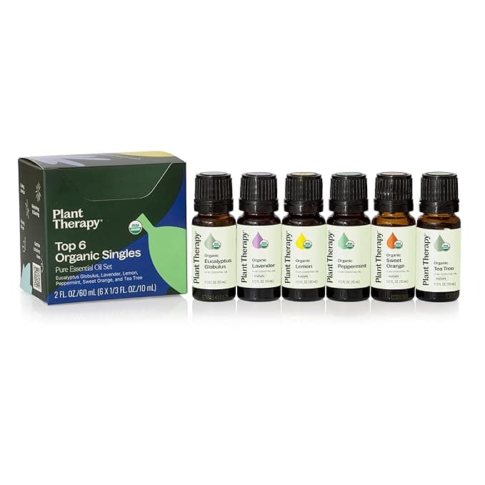 Plant Therapy Top 6 USDA Organic Essential Oils (Lavender, Lemon, Tea Tree, Eucalyptus, Peppermint, Frankincense)