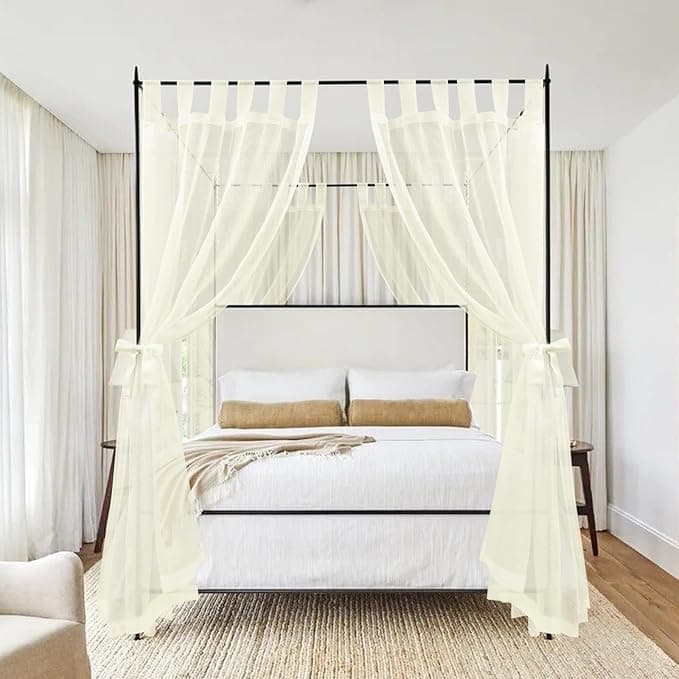 8-Panel Ivory Canopy Bed Curtains — Floor-Length Flowing Panels for Cozy Nook