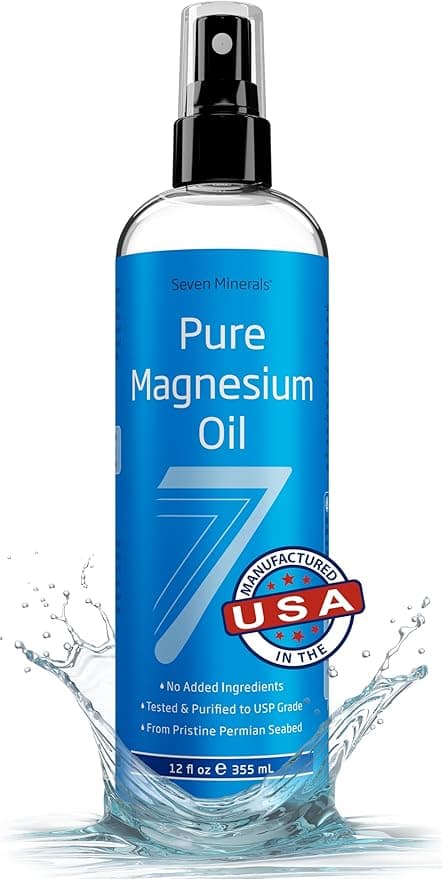 Seven Minerals Pure Magnesium Oil Spray, 12 oz USP Grade for Sleep & Muscles
