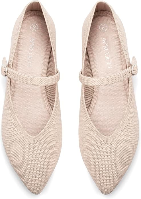 AprCoco Women's Knit Pointed Toe Ballet Flat with Ankle Strap