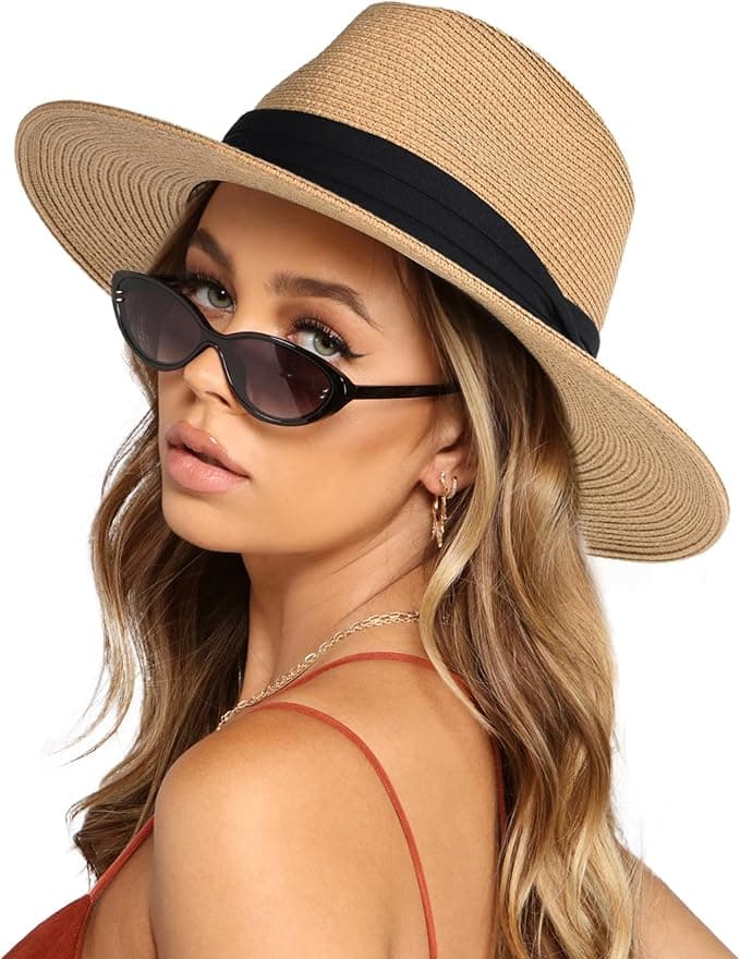 FURTALK Wide Brim Straw Panama Sun Hat