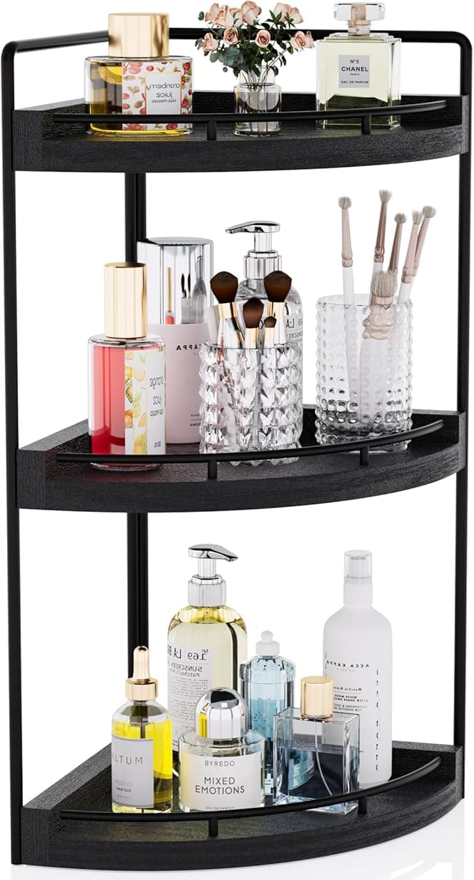 CeleVista 3-Tier Corner Bathroom Counter Organizer, Wood Vanity Shelf