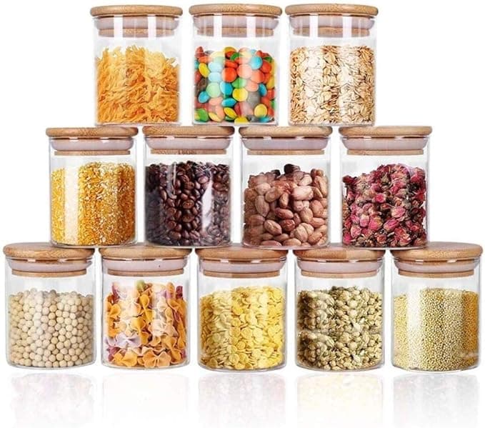 Glass Storage Jars with Bamboo Lids (Set of 12)