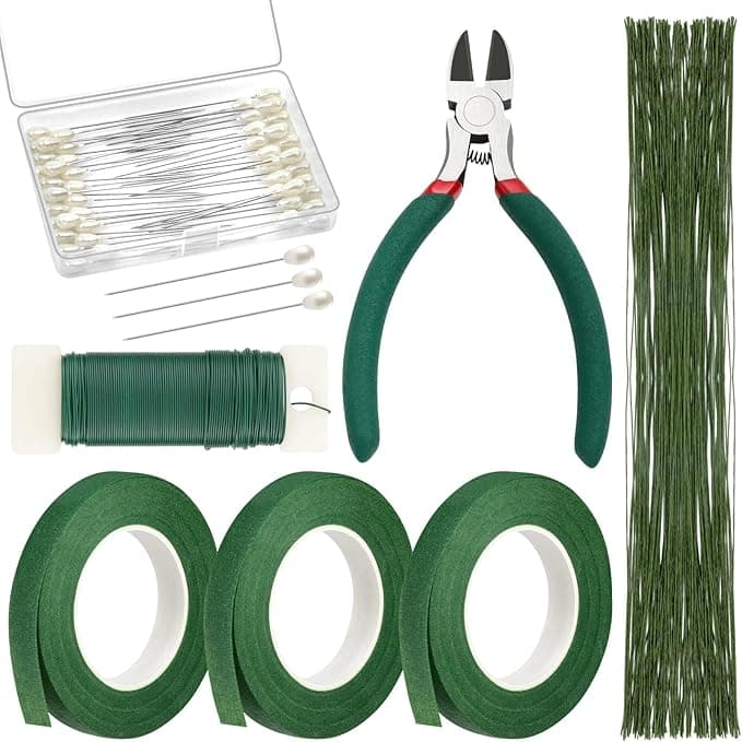 PAXCOO Floral Arrangement Kit — Green Tape, Wire & Wire Cutter for Wreath Making