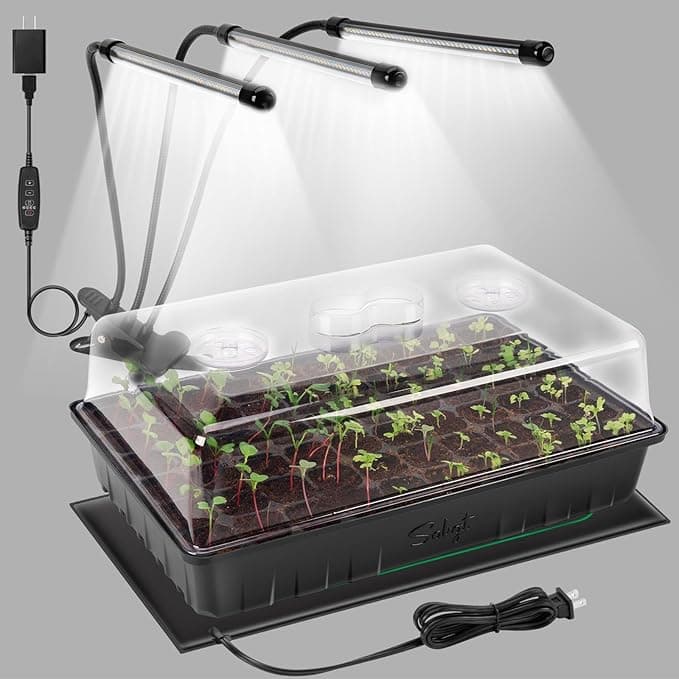 SOLIGT 60-Cell Seed Starter Kit with Grow Light, Heat Mat & Humidity Dome