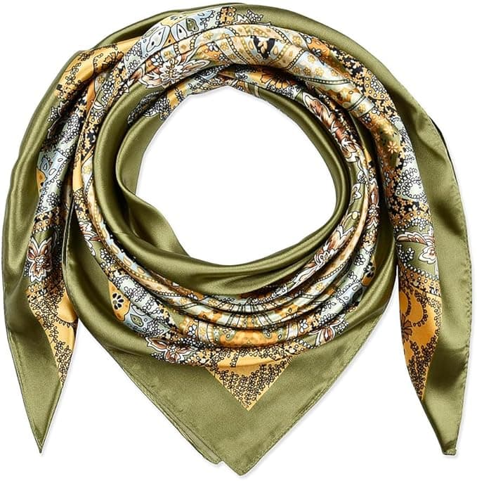 Corciova 35×35″ Large Square Satin Hair Scarf for Women — Silk-Feel Head Wrap