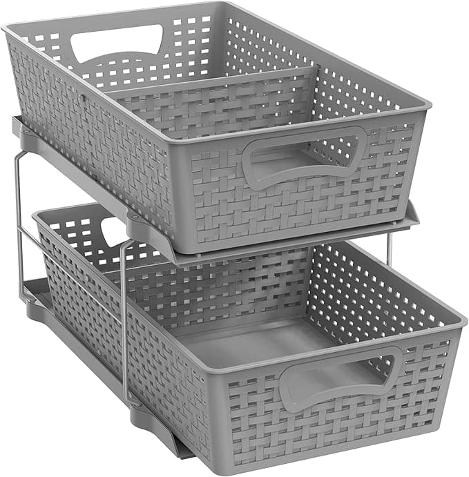 Simple Houseware 2 Tier Bathroom Organizer Tray Pull-Out Sliding Drawer