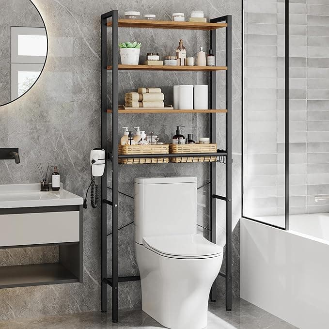 VASAGLE Over the Toilet Storage with Adjustable Shelves and Basket