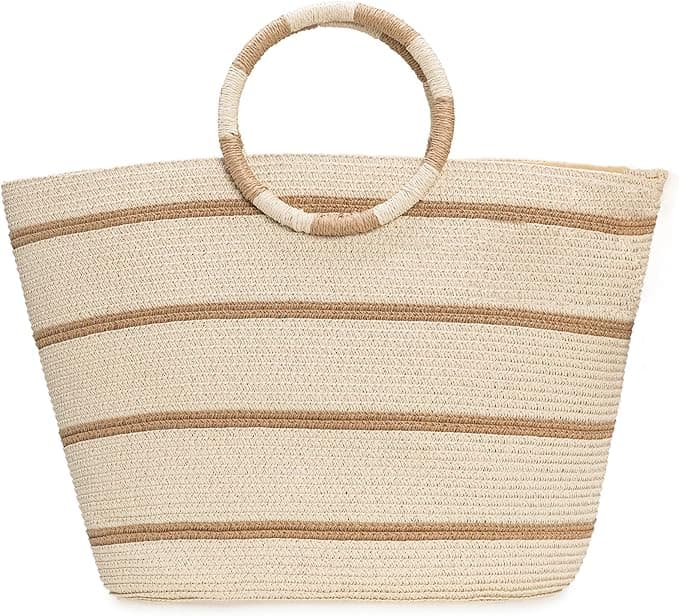 Large Woven Straw Beach Tote Bag