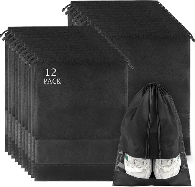 12 Pack Large Shoe Bags for Packing with Clear Window, Dustproof Draws