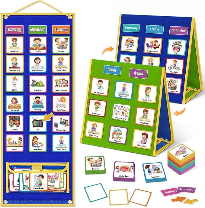 Godery Large Visual Schedule for Kids, Double-Sided Weekly Planner with 109 Cards