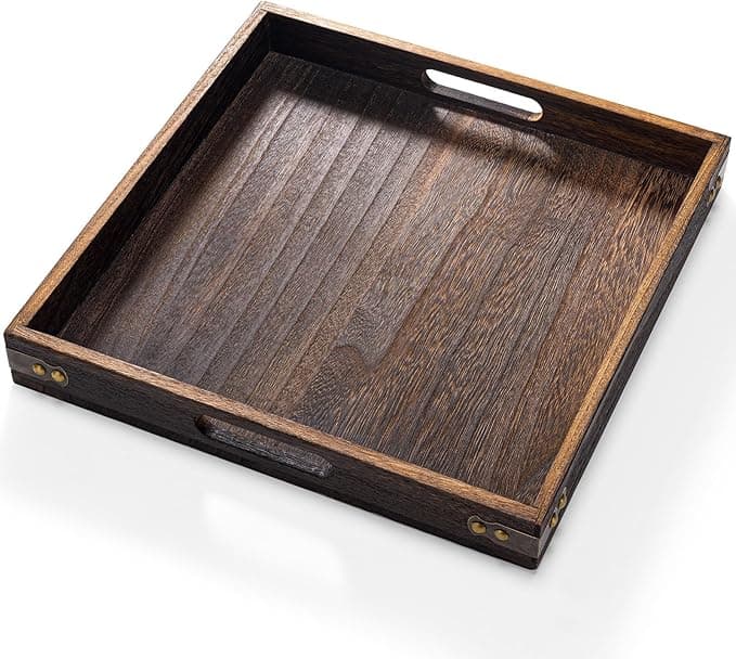 Yangbaga Wood Serving Tray with Handles (13x13in)