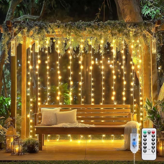 JMEXSUSS 200 LED Warm White Curtain String Lights for Bedroom