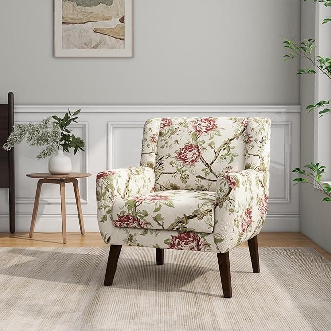 DREAMSIDEA Modern Linen Accent Armchair — Comfy High Back Reading Chair