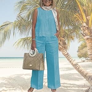 Linen Tank Top and Wide Leg Pants Matching Set