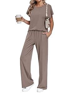 AUSELILY Batwing Sleeve Wide Leg Pants Matching Set