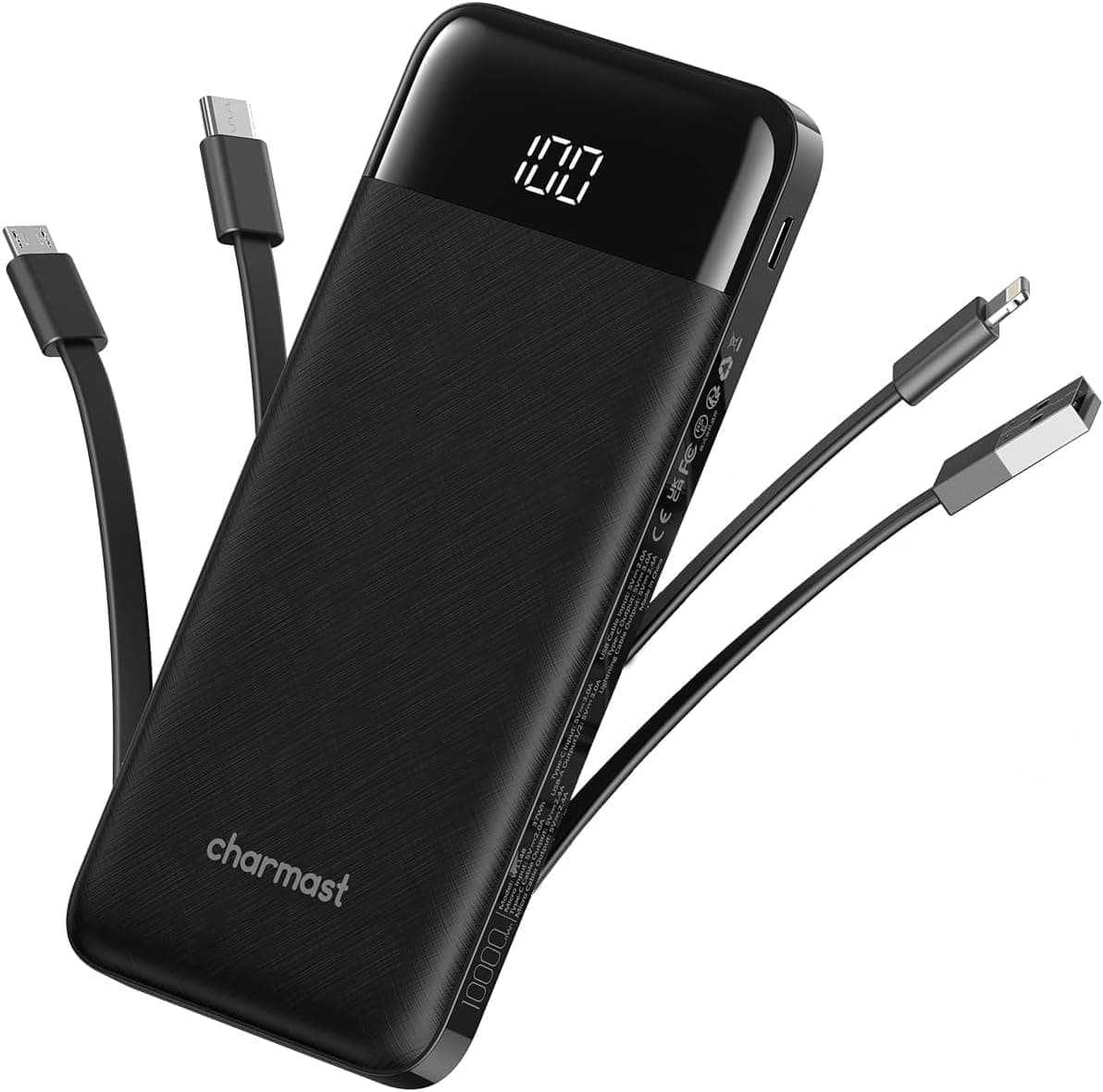 Charmast 10000mAh Portable Charger with Built-In Cables