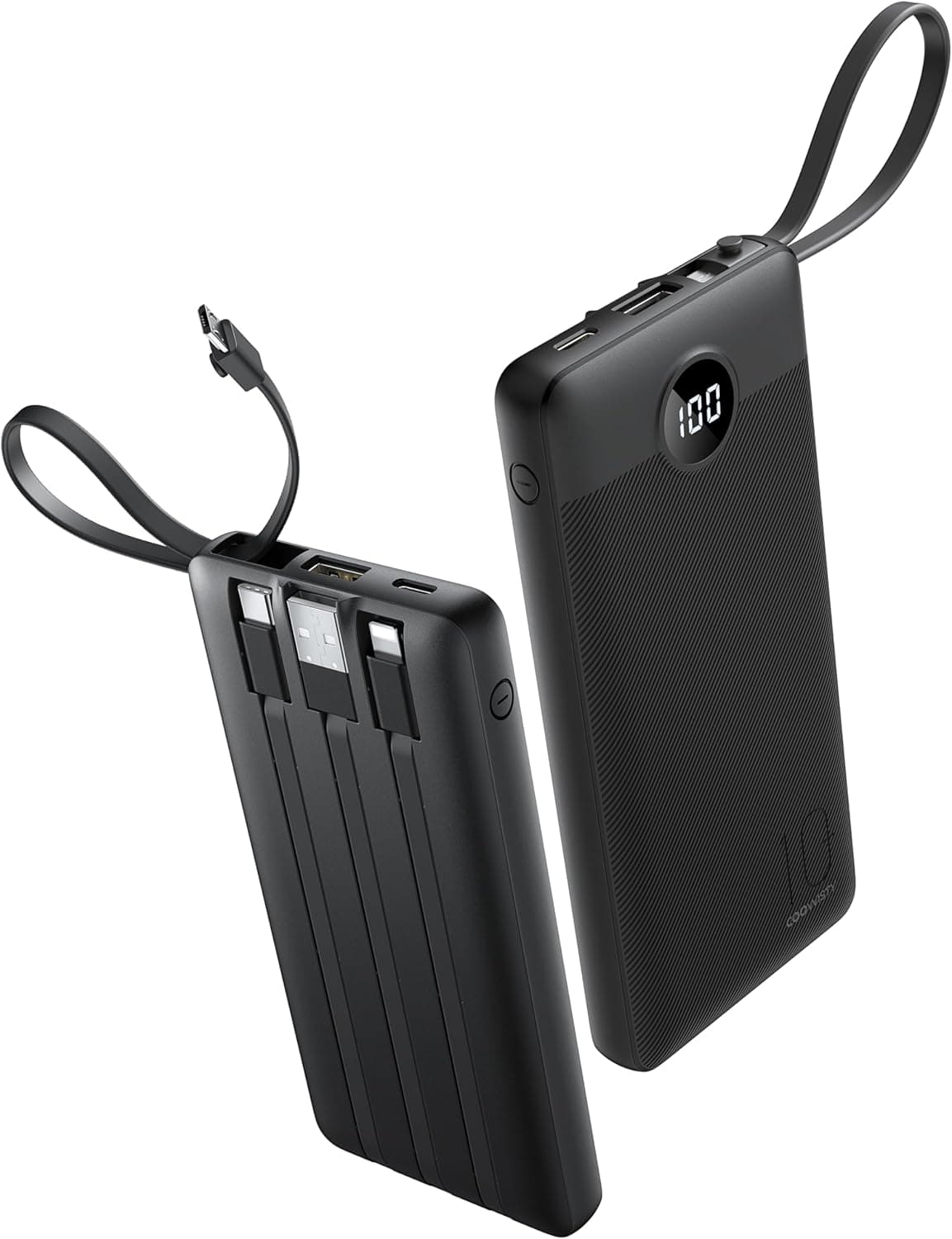 10000mAh Portable Charger with Built-In Cables