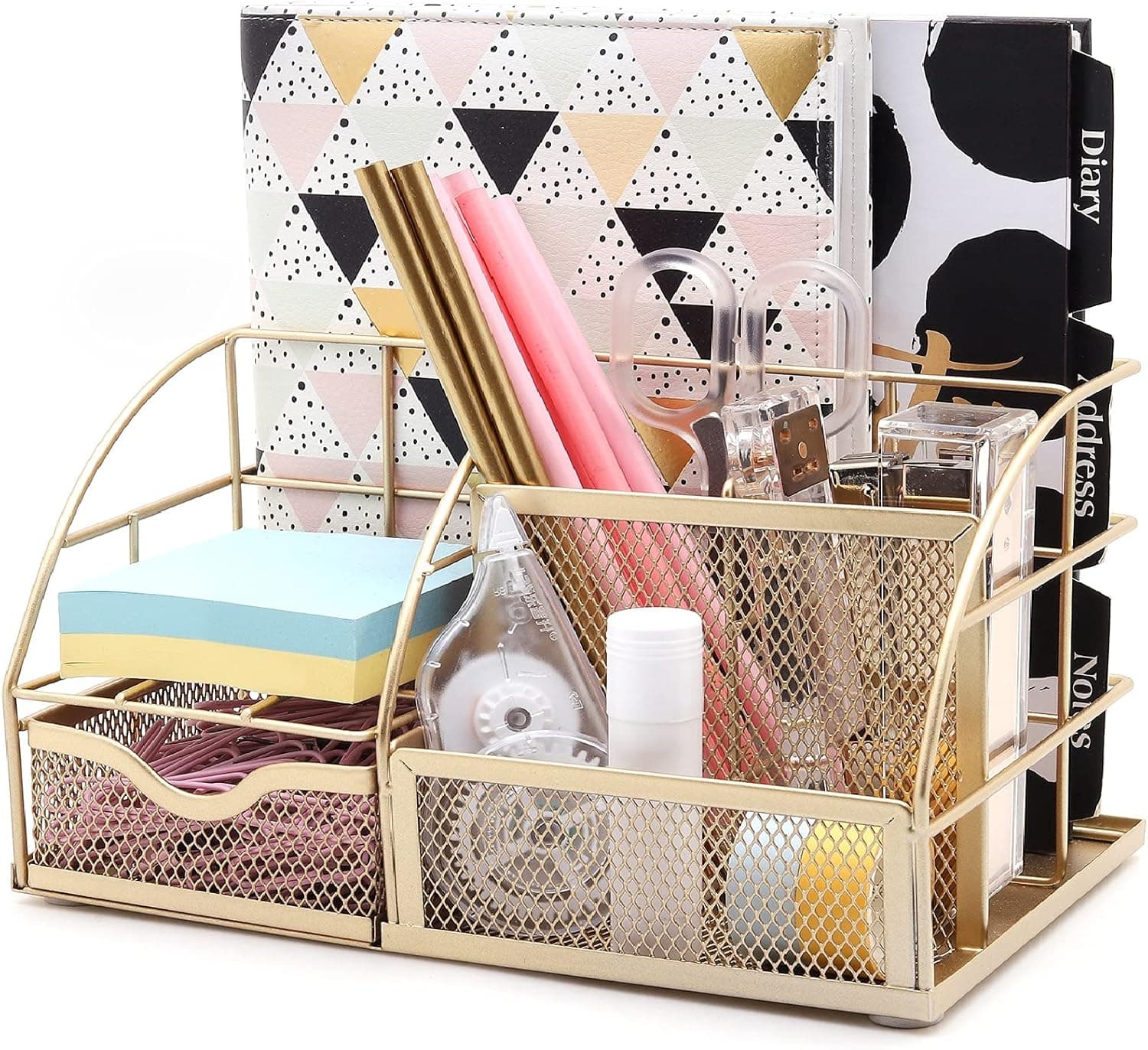 Exerz Golden Office Desk Organizer with Drawer