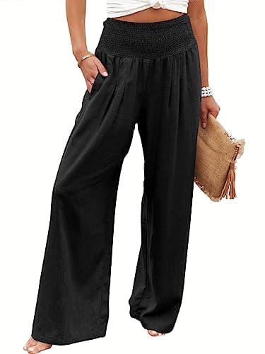 ANRABESS Boho Wide Leg High Waist Linen Pants