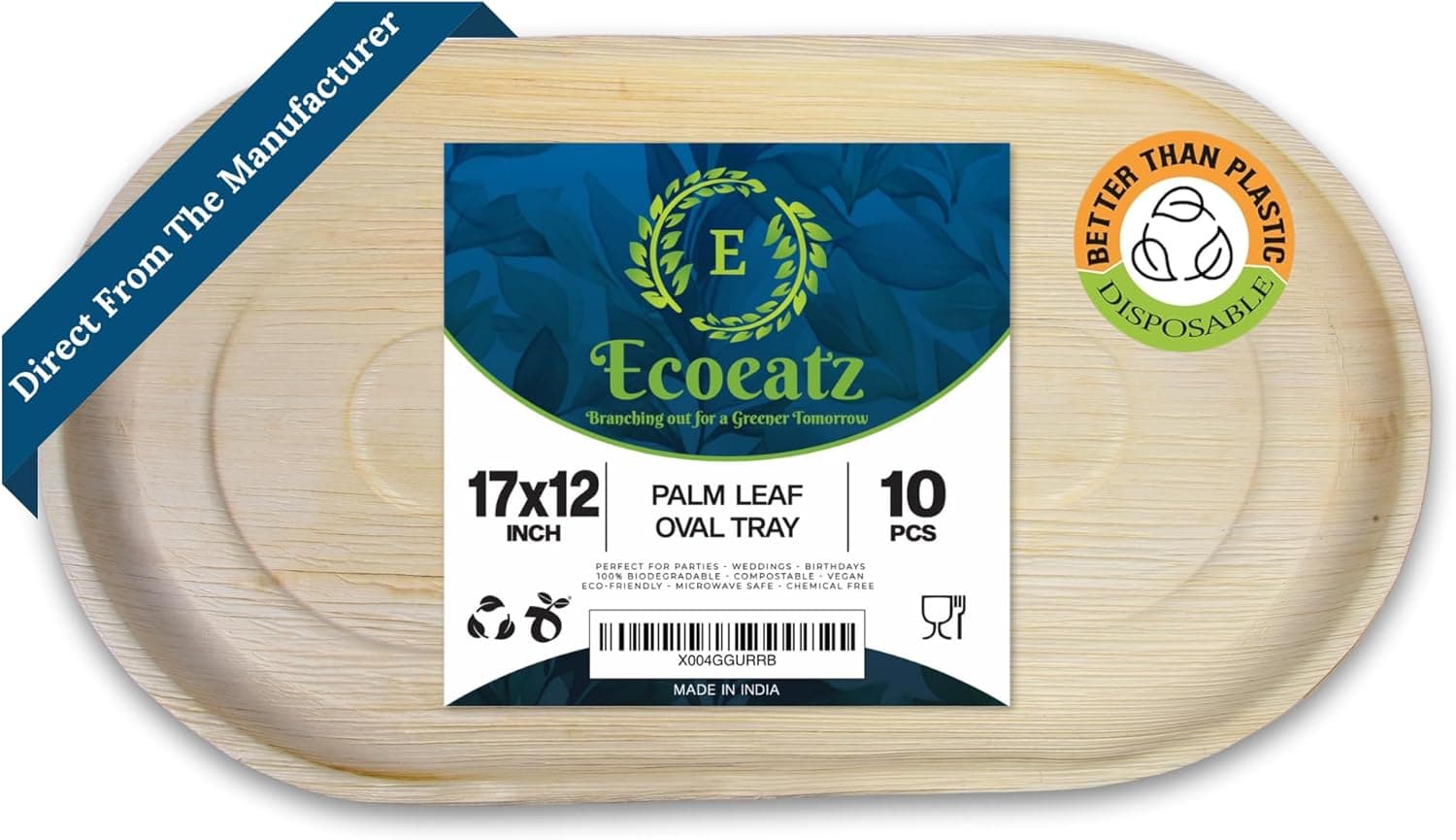 Charity Leaf Palm Leaf Bamboo-Style Serving Platters, 10 Pack