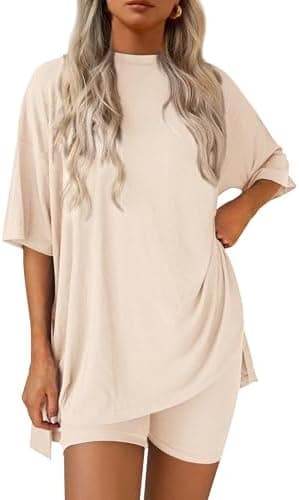 PRETTYGARDEN 2 Piece Lounge Set – Oversized Shirt & Biker Shorts