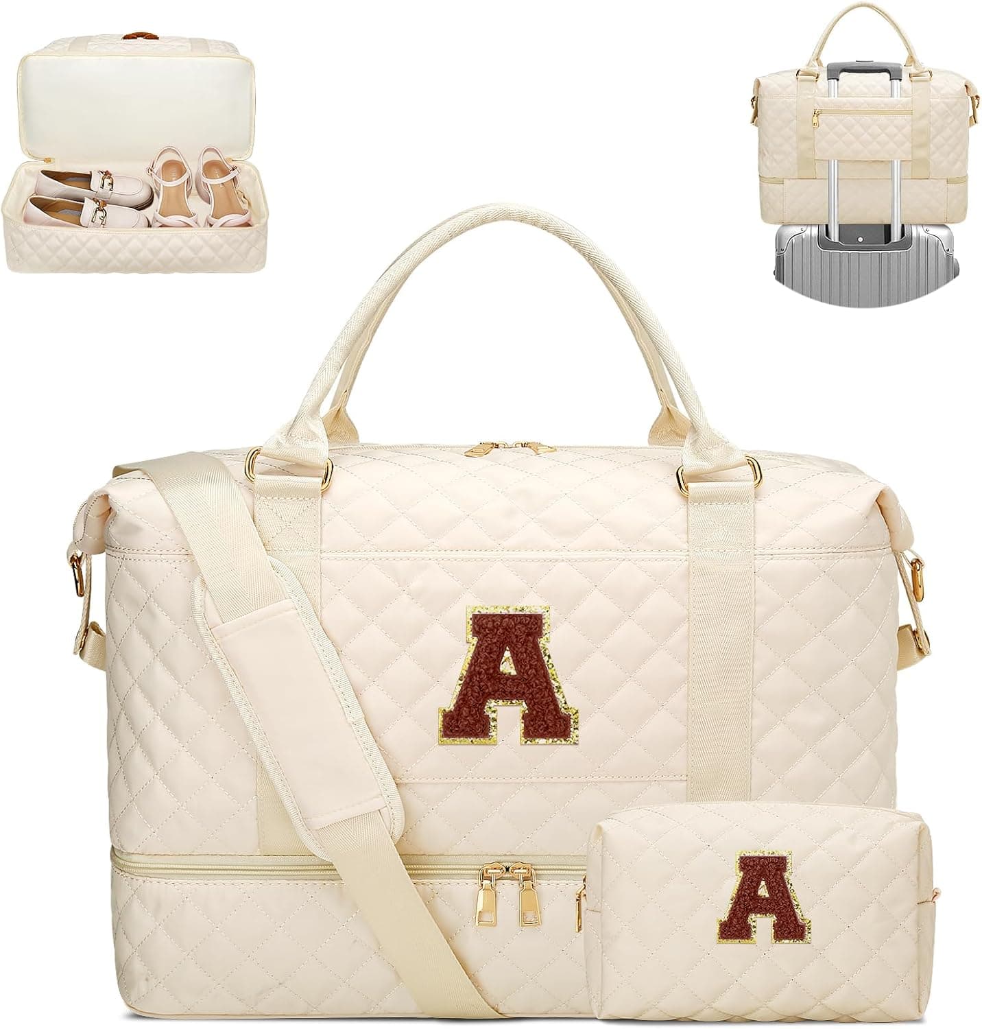 Quilted Initial Weekender Bag for Women