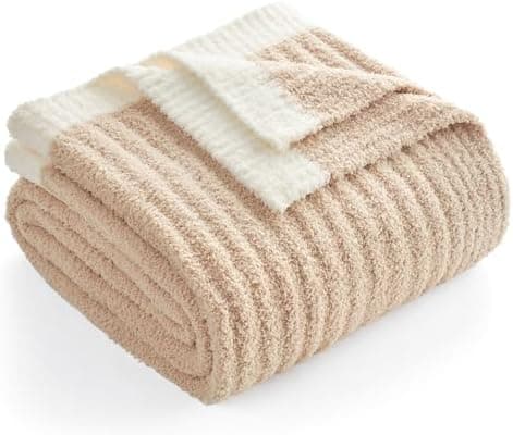 Snuggle Sac Ribbed Beige Throw Blanket