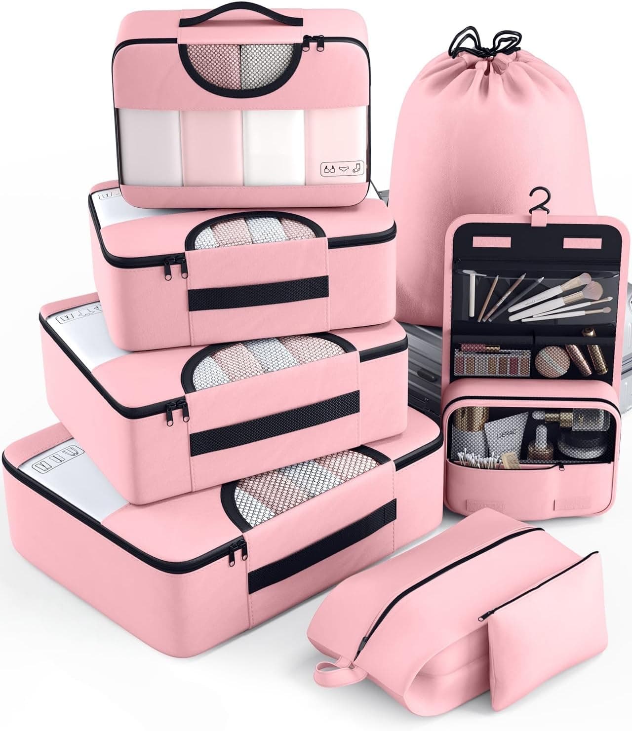 Veken 8-Set Packing Cubes with Hanging Toiletry Bag