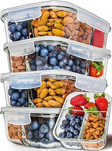 PrepNaturals 5-Pack 34oz Glass Meal Prep Containers, Multi-Compartment